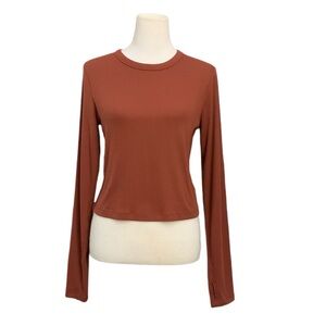 Old Navy ultralite go-dry cropped rib knit long sleeve thumb holes top copper